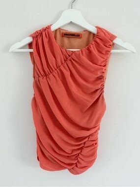 Simon Miller Loop Ruched Coral Cropped Top Sleeveless Asymmetrical